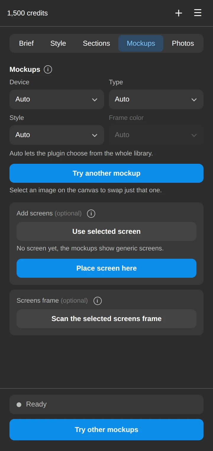 The Mockups tab of the Exhibit plugin in Figma